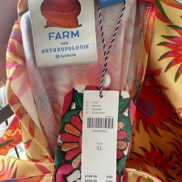 Farm Rio Anthropologie Slim Fringe Mini Dress Sun Motif Yellow Size XL NWT - Picture 6 of 8